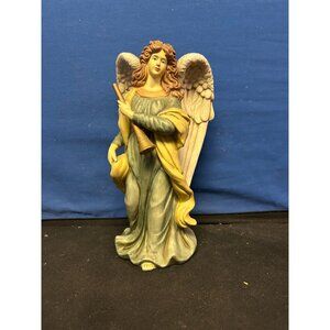 Hand-Painted Angel Figurine With Trumpet & Flowing Gown 7.5" Resin Collectible S